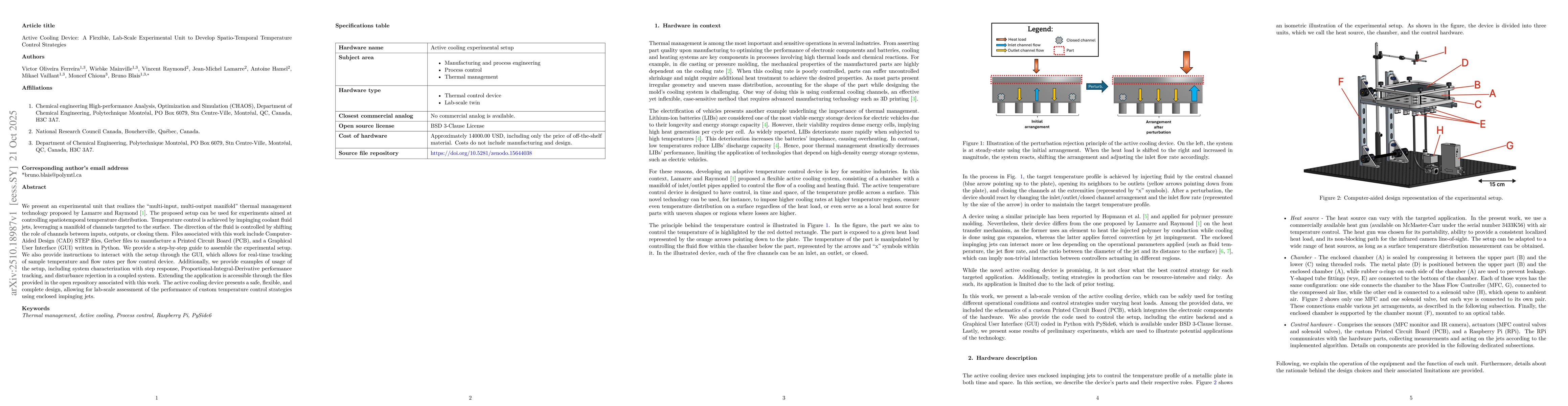 Thumbnail for Active Cooling Device: A Flexible, Lab-Scale Experimental Unit to
  Develop Spatio-Temporal Temperature Control Strategies