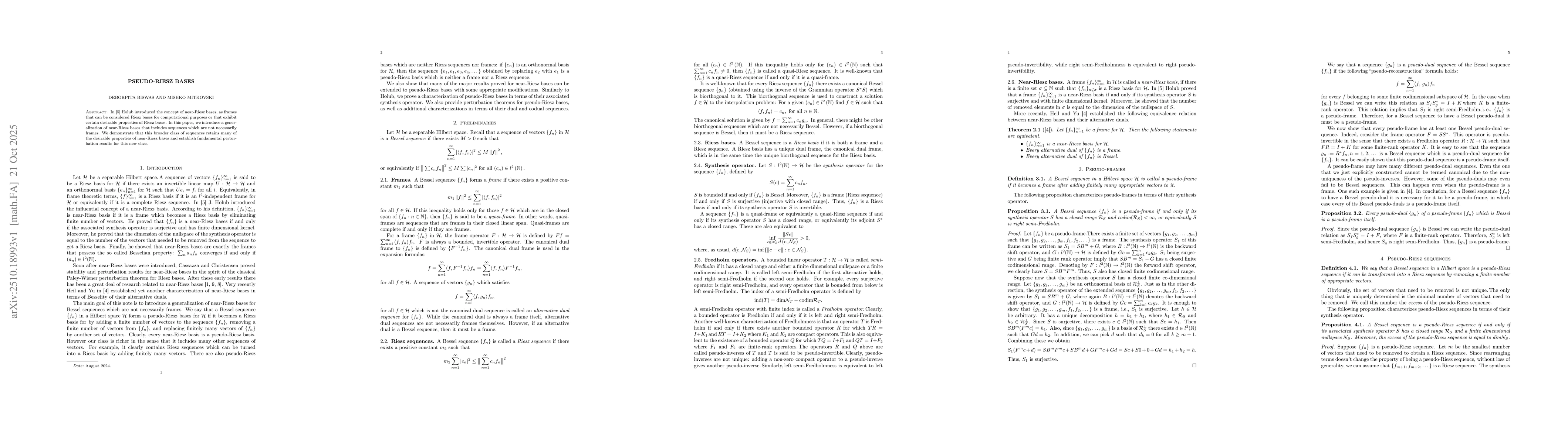 Thumbnail for Pseudo- Riesz Bases