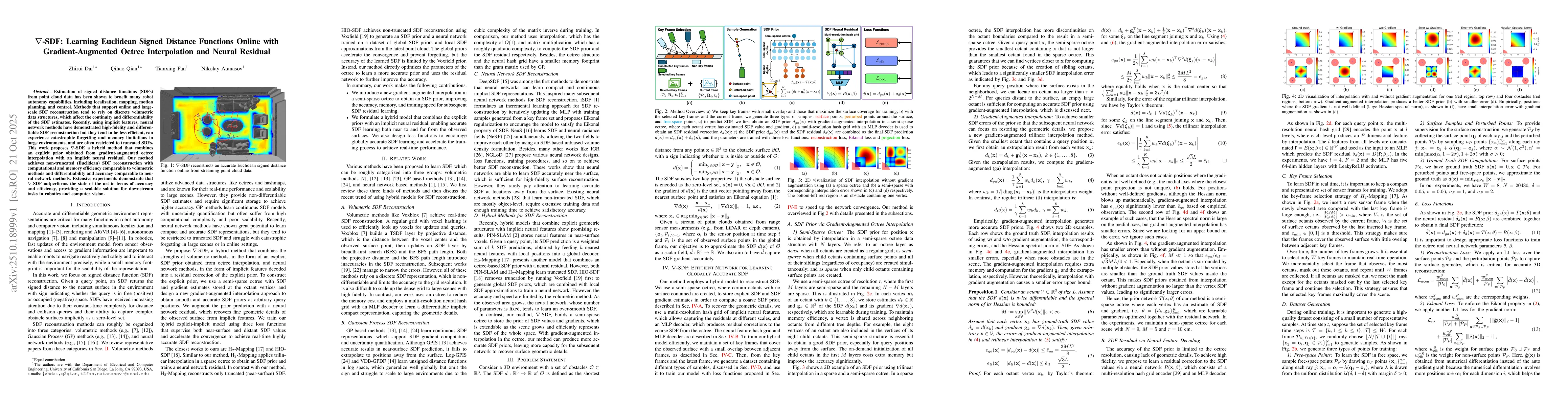 Thumbnail for $\nabla$-SDF: Learning Euclidean Signed Distance Functions Online with
  Gradient-Augmented Octree Interpolation and Neural Residual