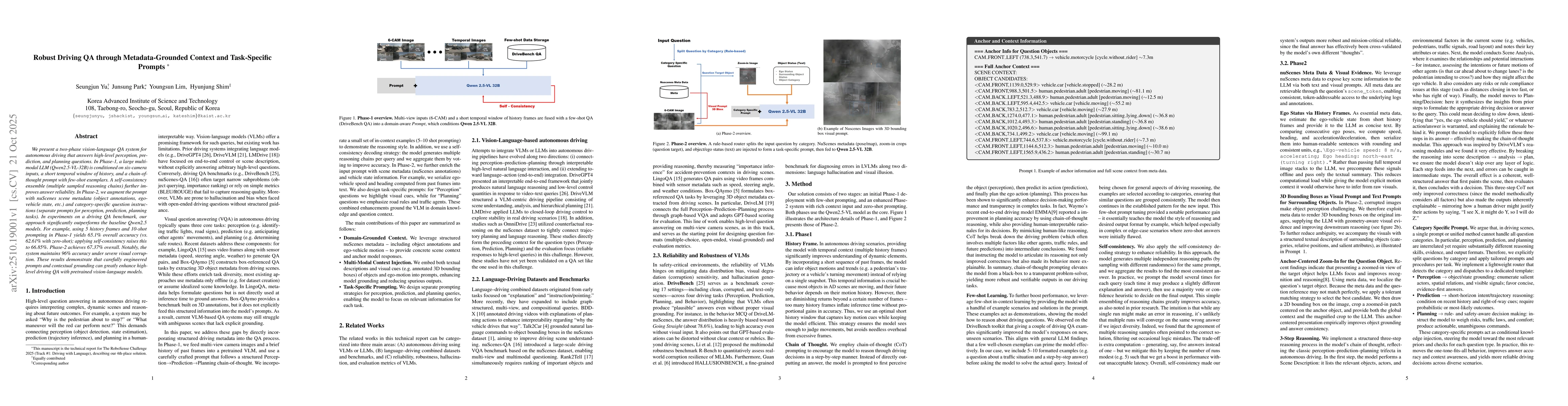 Thumbnail for Robust Driving QA through Metadata-Grounded Context and Task-Specific
  Prompts