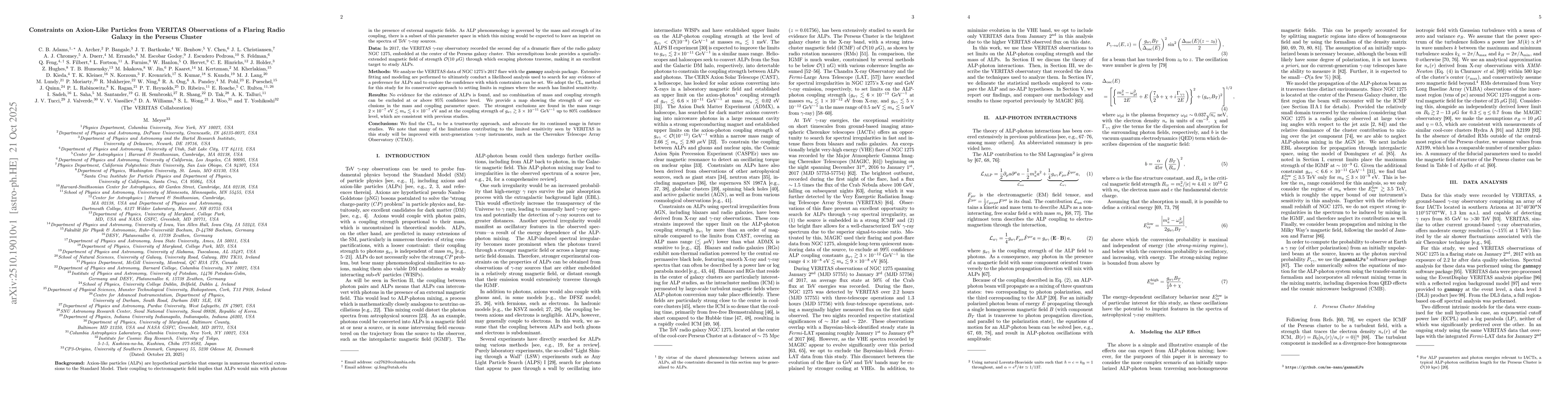 Thumbnail for Constraints on Axion-Like Particles from VERITAS Observations of a
  Flaring Radio Galaxy in the Perseus Cluster