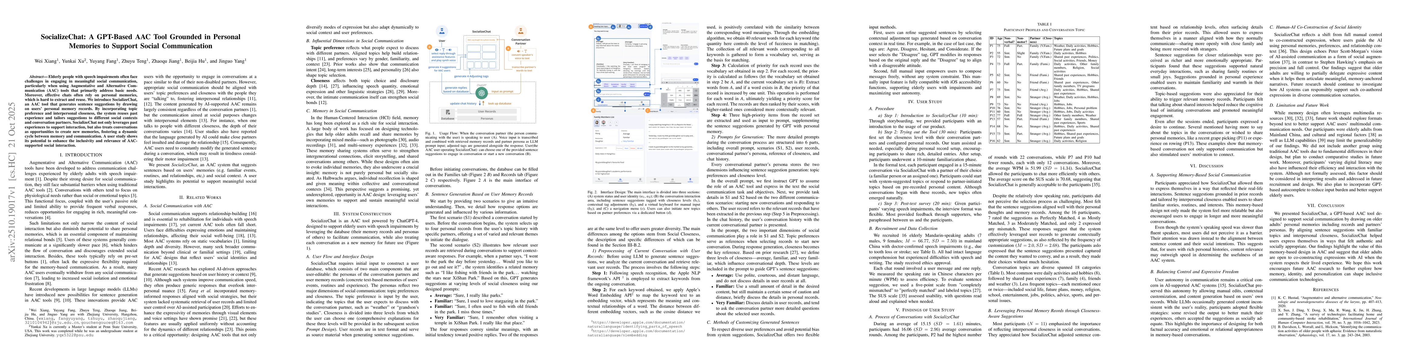 Thumbnail for SocializeChat: A GPT-Based AAC Tool Grounded in Personal Memories to
  Support Social Communication