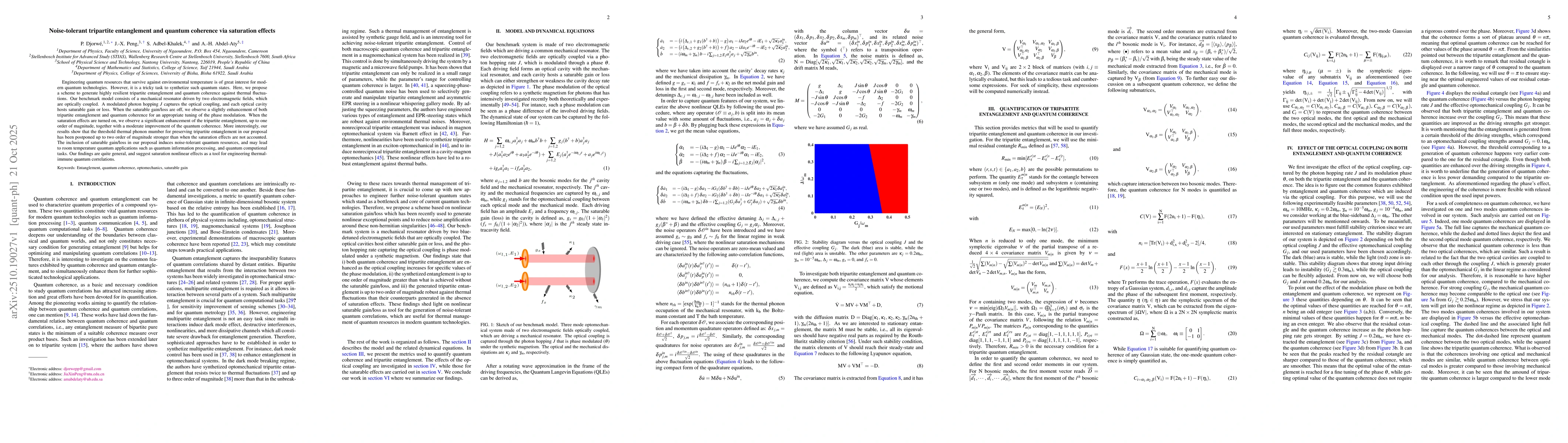 Thumbnail for Noise-tolerant tripartite entanglement and quantum coherence via
  saturation effects