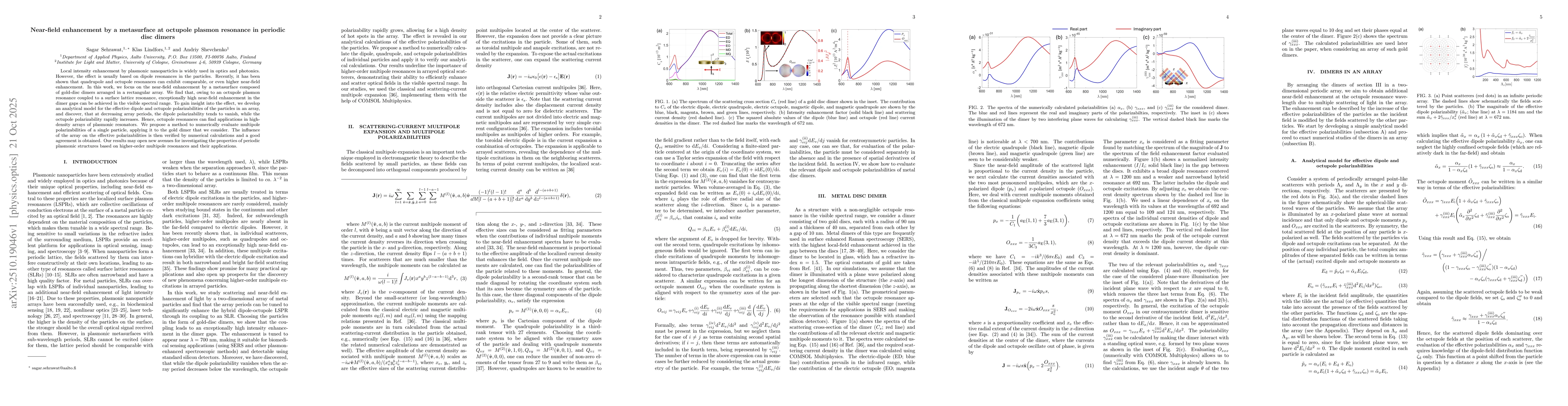 Thumbnail for Near-field enhancement by a metasurface at octupole plasmon resonance in
  periodic disc dimers