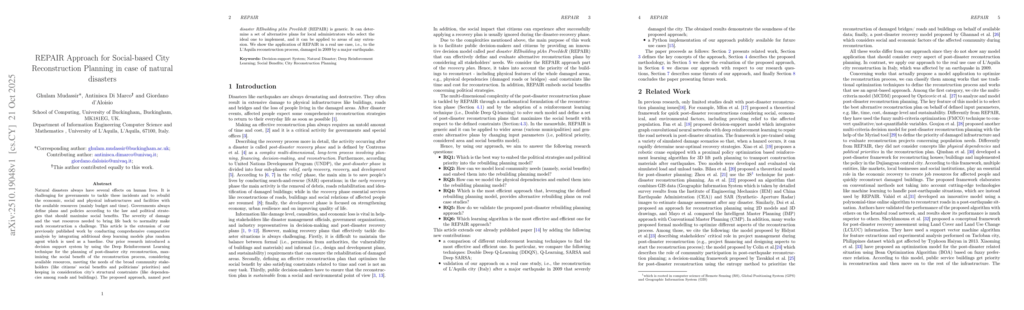Thumbnail for REPAIR Approach for Social-based City Reconstruction Planning in case of
  natural disasters