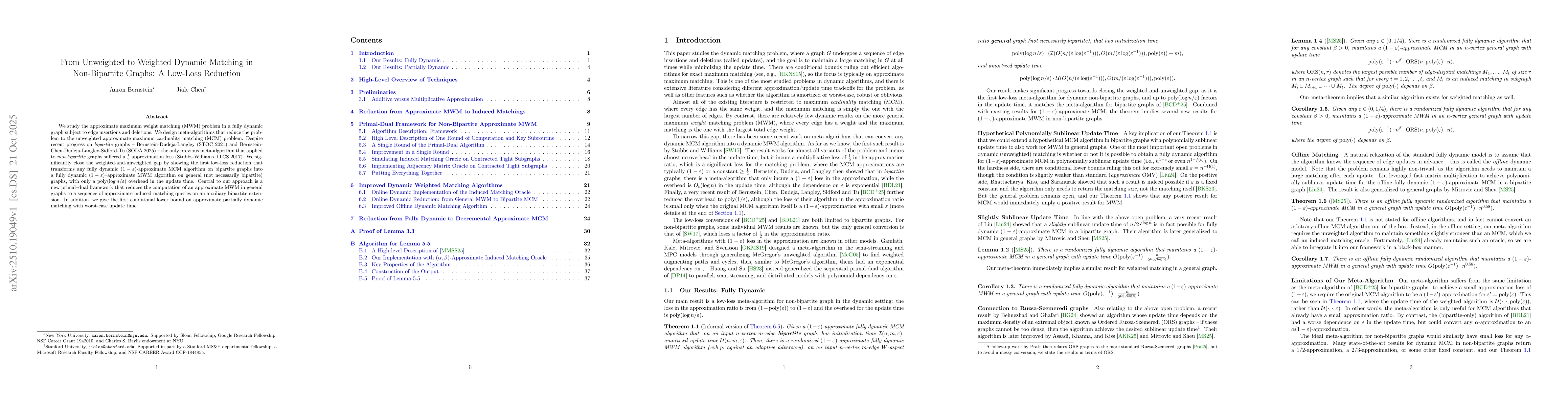 Thumbnail for From Unweighted to Weighted Dynamic Matching in Non-Bipartite Graphs: A
  Low-Loss Reduction