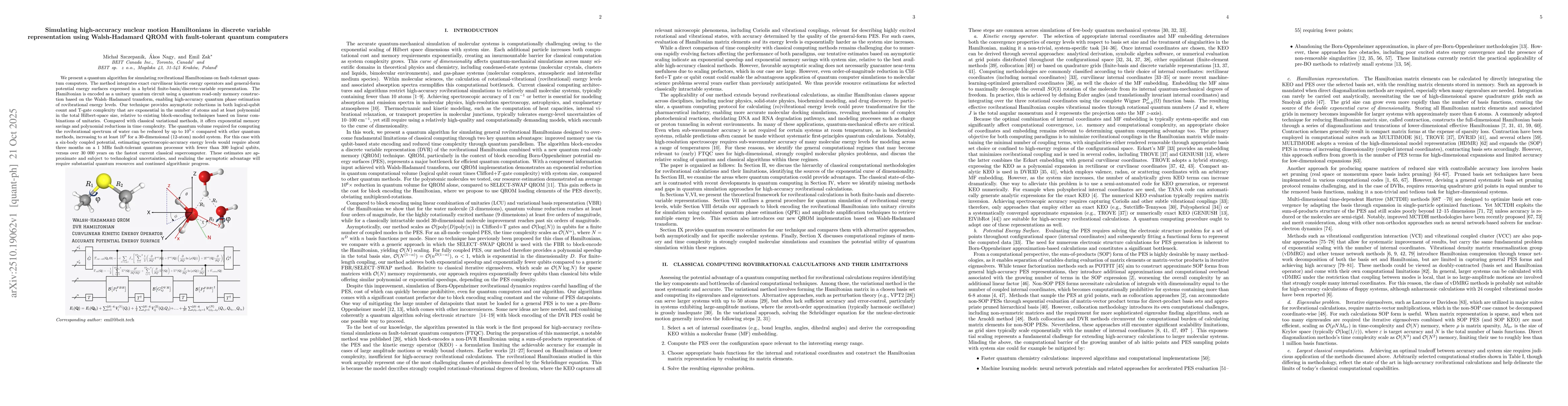 Thumbnail for Simulating high-accuracy nuclear motion Hamiltonians in discrete
  variable representation using Walsh-Hadamard QROM with fault-tolerant quantum
  computers