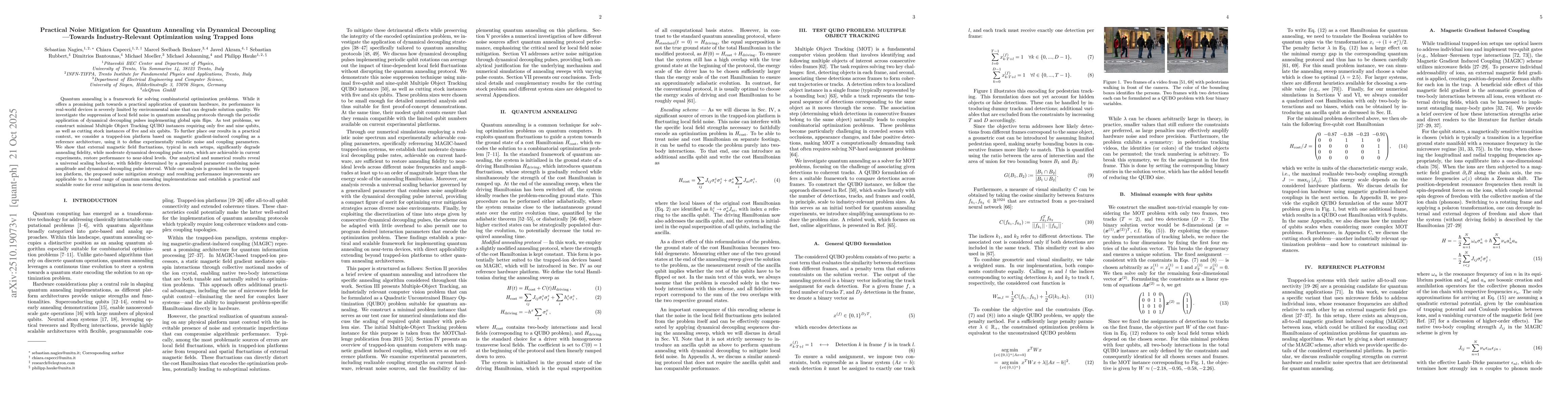 Thumbnail for Practical Noise Mitigation for Quantum Annealing via Dynamical
  Decoupling -- Towards Industry-Relevant Optimization using Trapped Ions