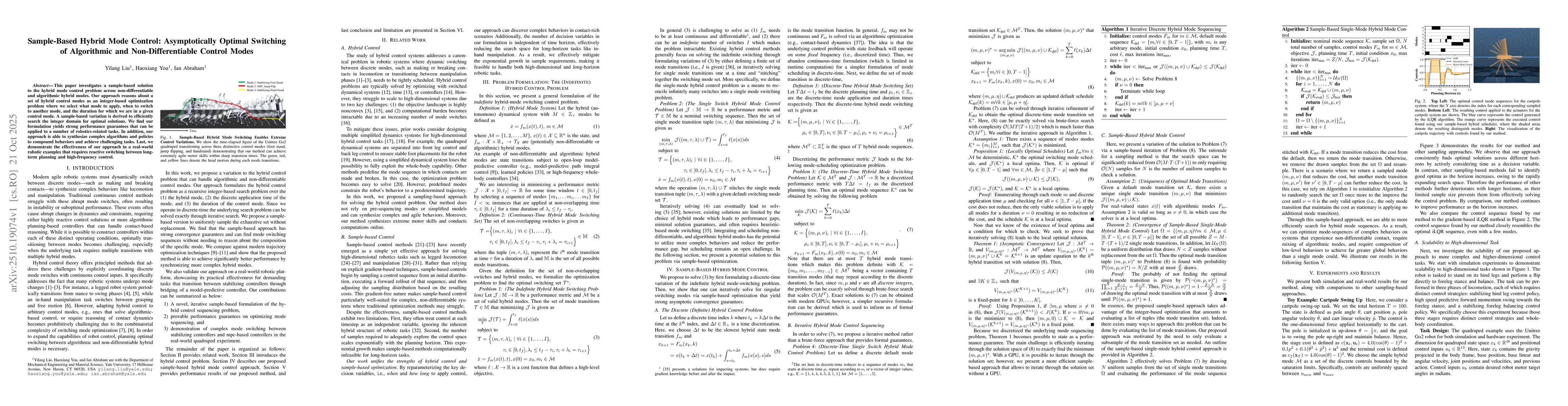Thumbnail for Sample-Based Hybrid Mode Control: Asymptotically Optimal Switching of
  Algorithmic and Non-Differentiable Control Modes