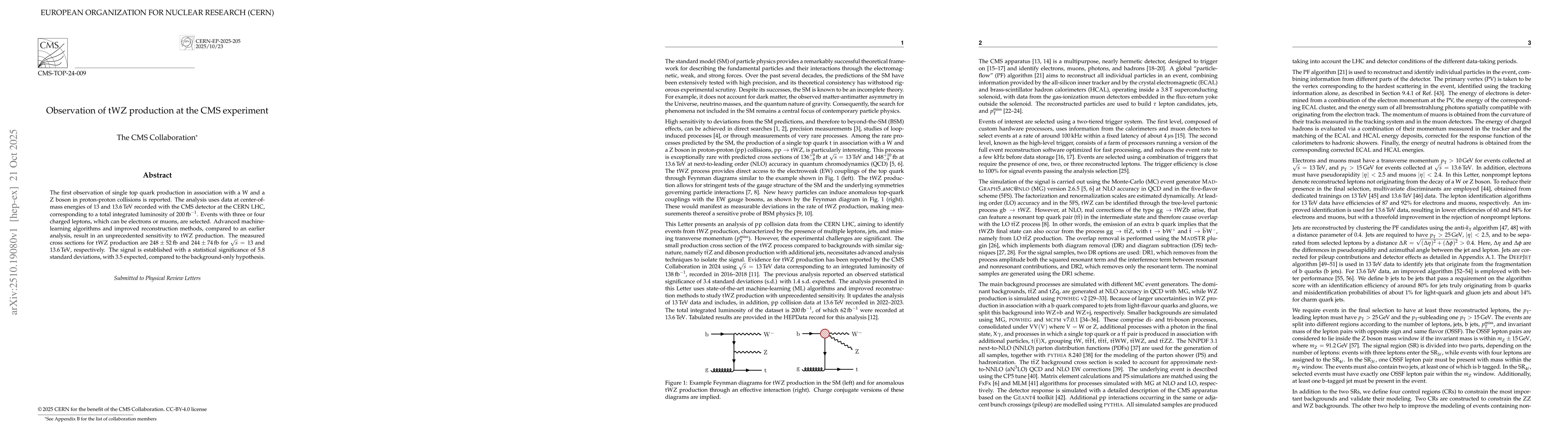 Thumbnail for Observation of tWZ production at the CMS experiment