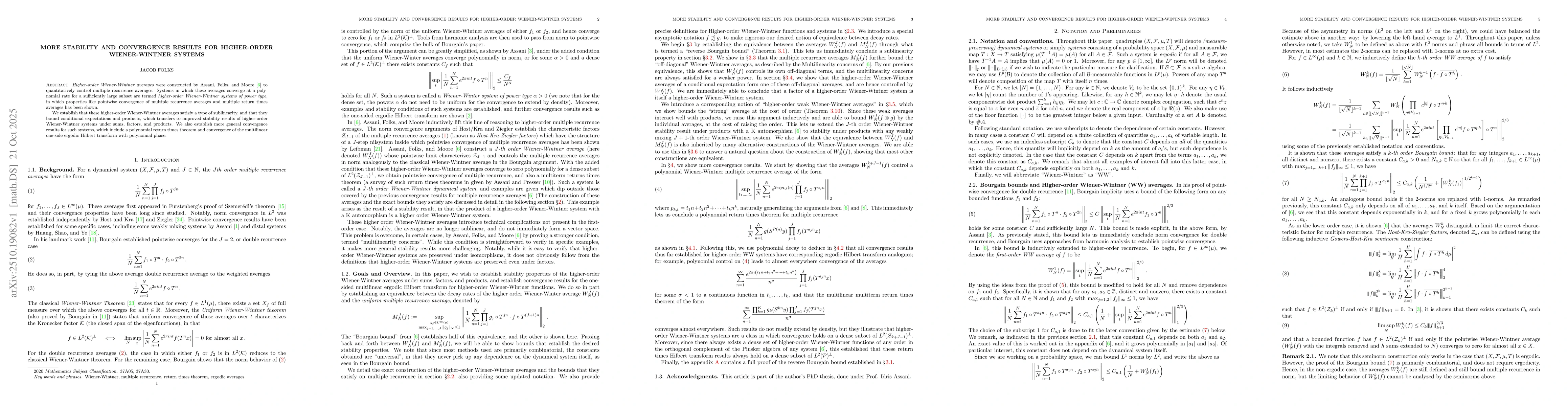 Thumbnail for More stability and convergence results for higher-order Wiener-Wintner
  systems