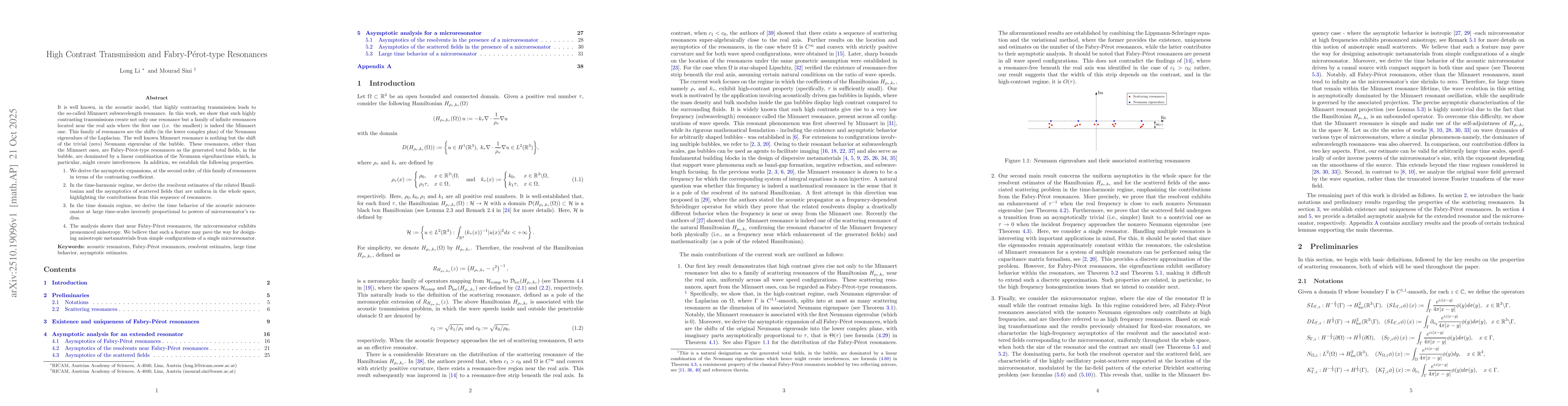 Thumbnail for High Contrast Transmission and Fabry-Pérot-type Resonances