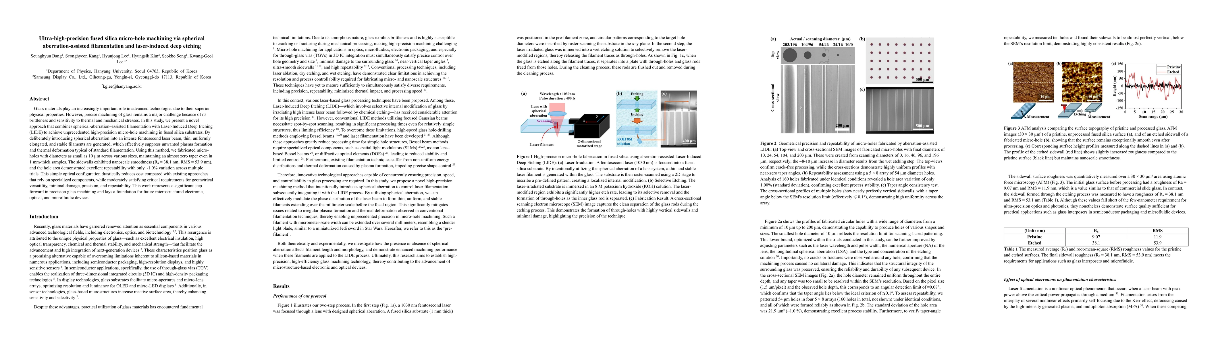Thumbnail for Ultra-high-precision fused silica micro-hole machining via spherical
  aberration-assisted filamentation and laser-induced deep etching