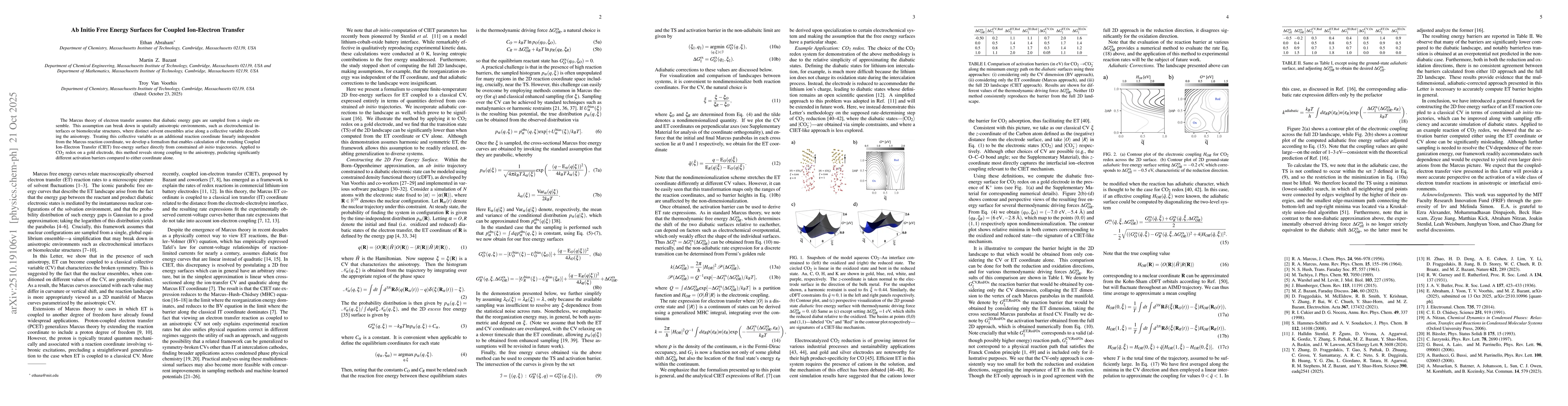 Thumbnail for Ab Initio Free Energy Surfaces for Coupled Ion-Electron Transfer