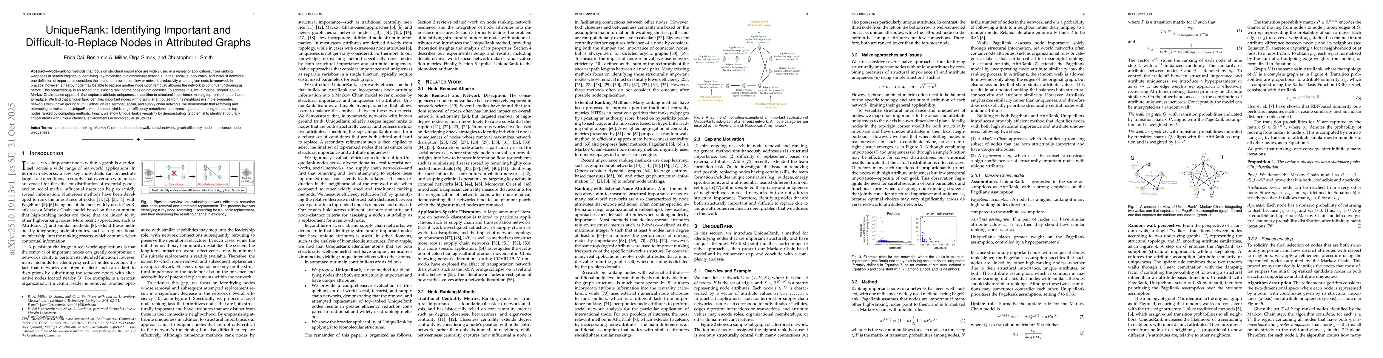 Thumbnail for UniqueRank: Identifying Important and Difficult-to-Replace Nodes in
  Attributed Graphs