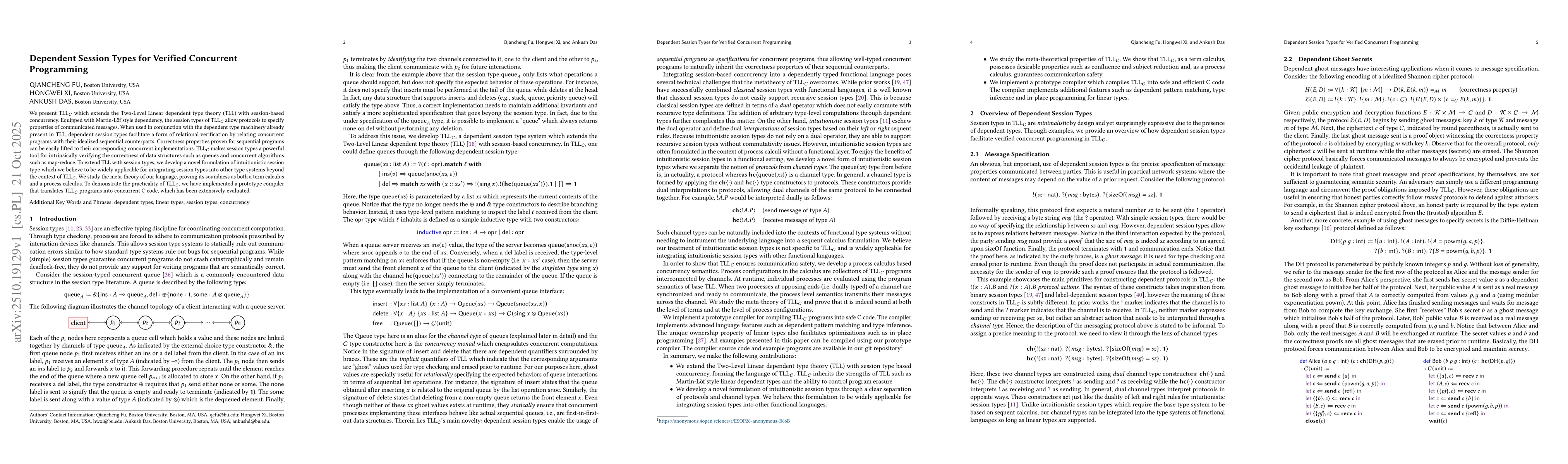 Thumbnail for Dependent Session Types for Verified Concurrent Programming