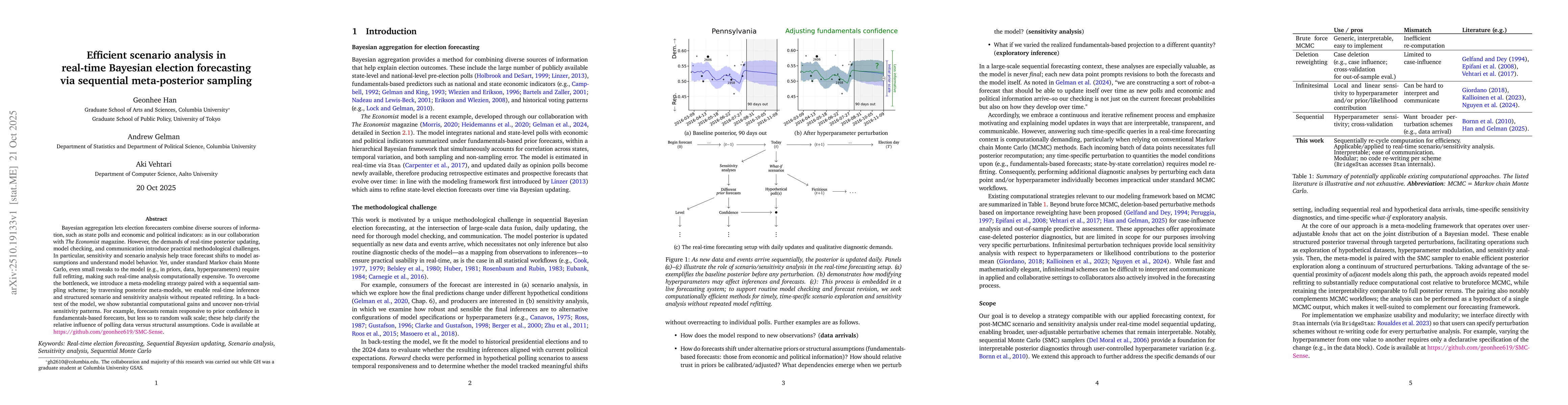Thumbnail for Efficient scenario analysis in real-time Bayesian election forecasting
  via sequential meta-posterior sampling