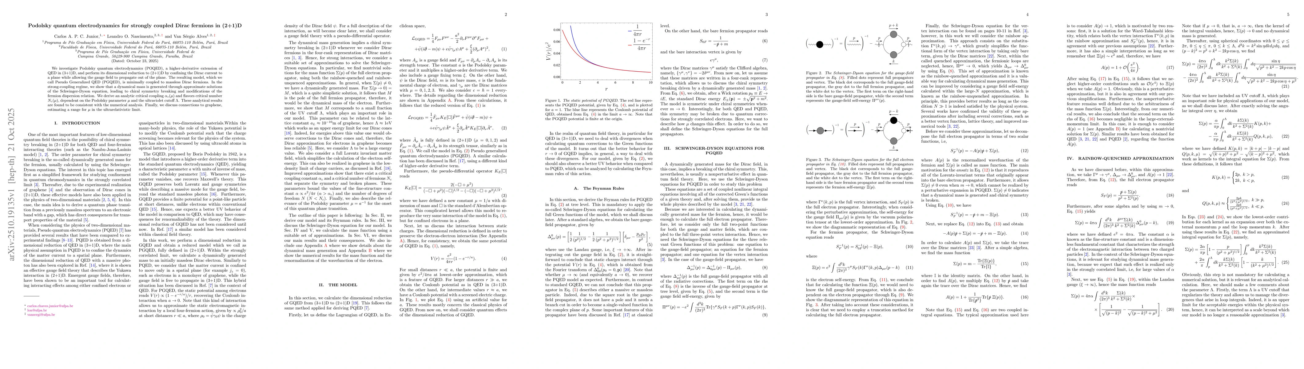 Thumbnail for Podolsky quantum electrodynamics for strongly coupled Dirac fermions in
  (2+1)D
