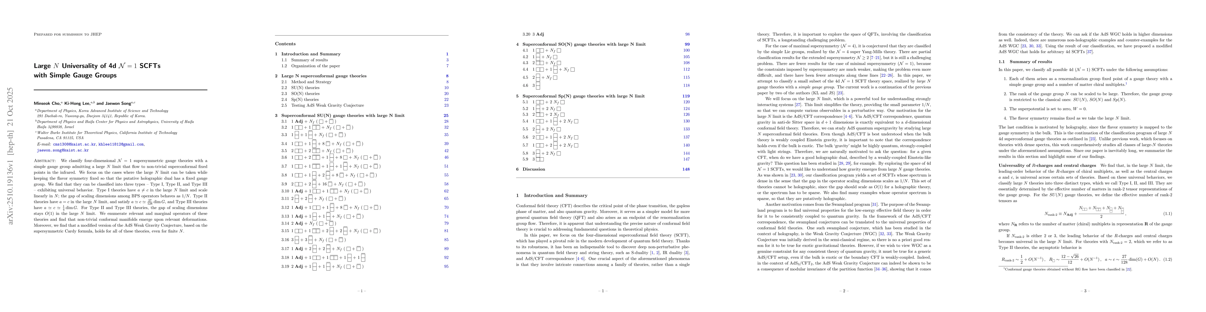 Thumbnail for Large N Universality of 4d N=1 SCFTs with Simple Gauge Groups
