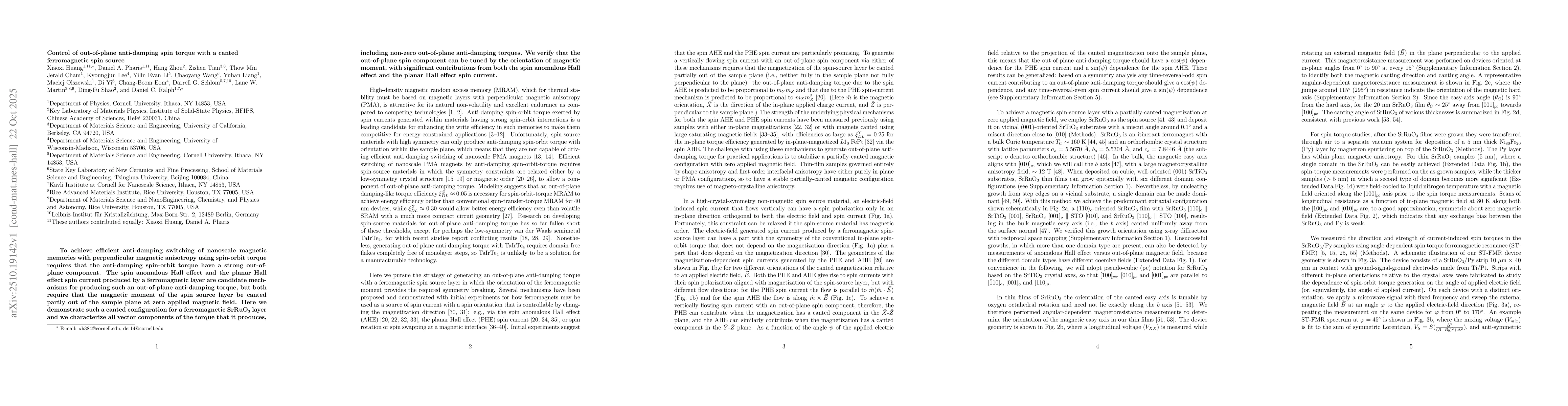 Thumbnail for Control of out-of-plane anti-damping spin torque with a canted
  ferromagnetic spin source