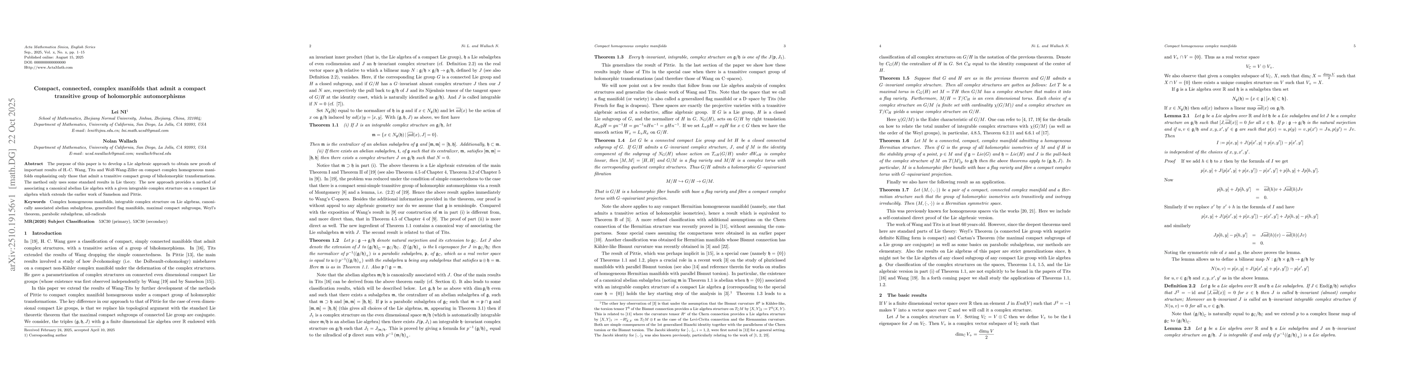 Thumbnail for Compact, connected, complex manifolds that admit a compact transitive
  group of holomorphic automorphisms