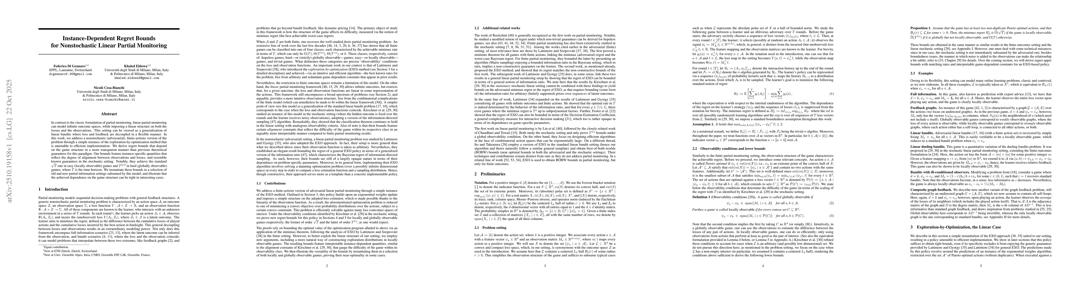 Thumbnail for Instance-Dependent Regret Bounds for Nonstochastic Linear Partial
  Monitoring