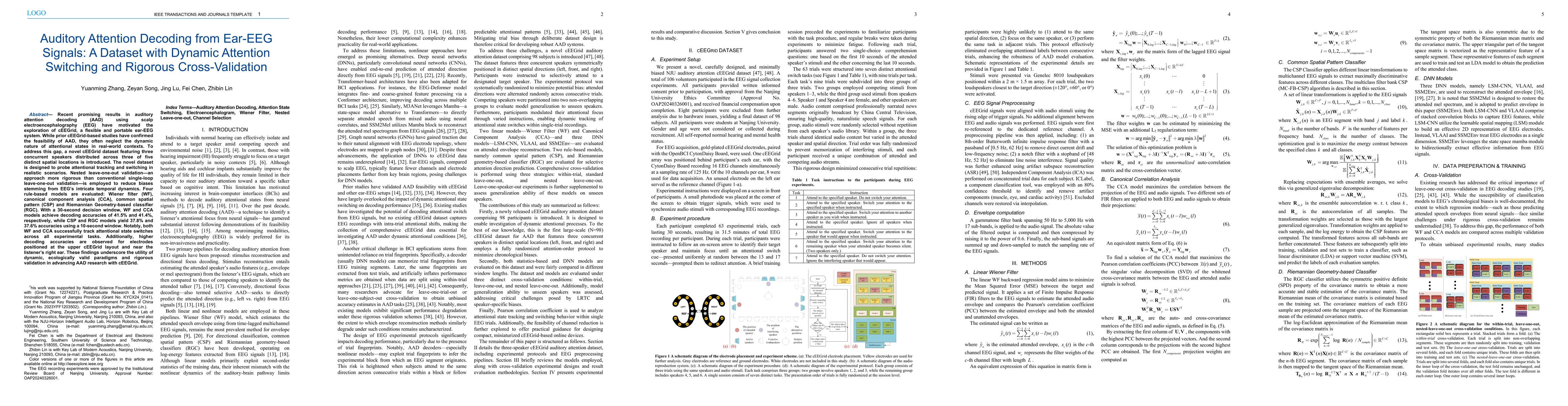 Thumbnail for Auditory Attention Decoding from Ear-EEG Signals: A Dataset with Dynamic
  Attention Switching and Rigorous Cross-Validation