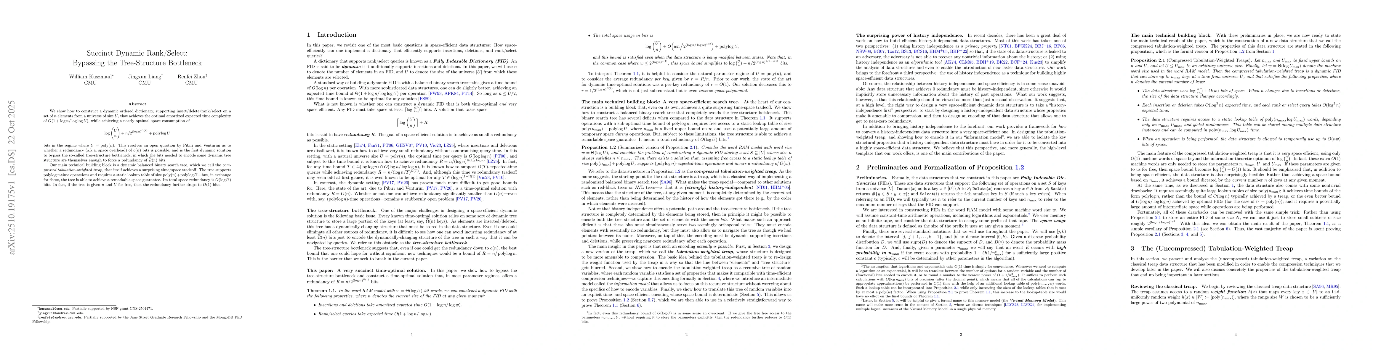 Thumbnail for Succinct Dynamic Rank/Select: Bypassing the Tree-Structure Bottleneck