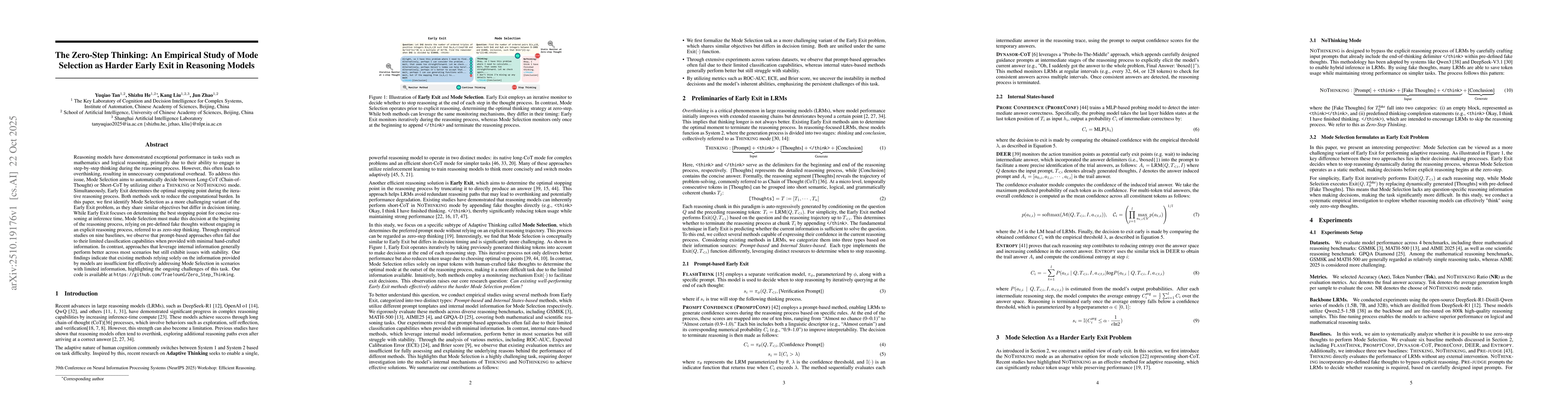 Thumbnail for The Zero-Step Thinking: An Empirical Study of Mode Selection as Harder
  Early Exit in Reasoning Models