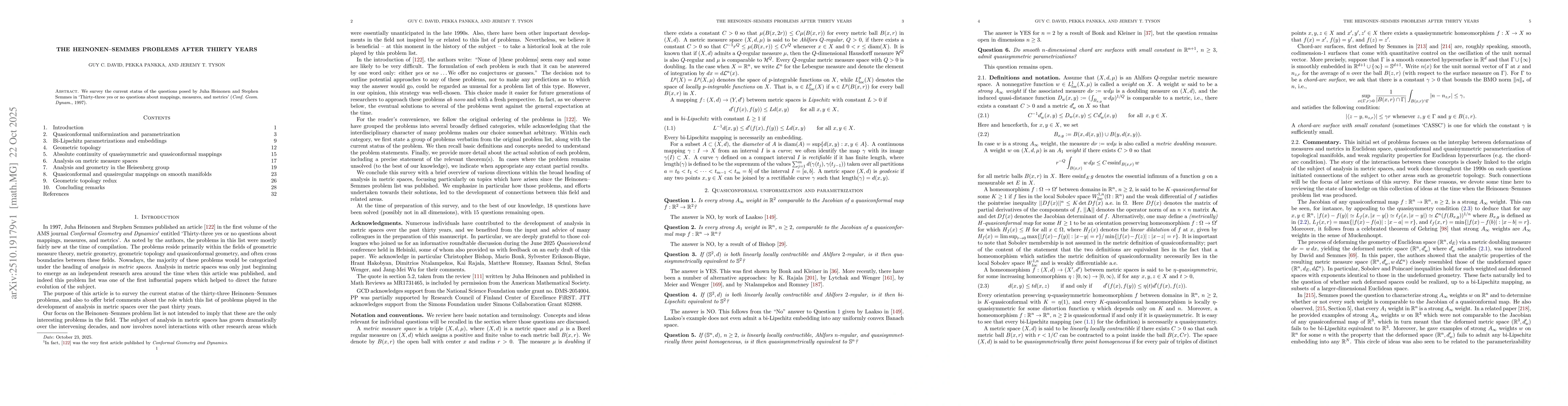 Thumbnail for The Heinonen-Semmes problems after thirty years