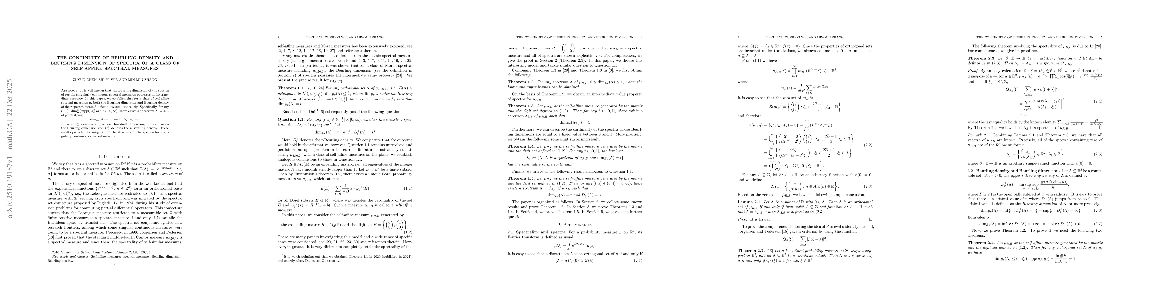 Thumbnail for The continuity of Beurling density and Beurling dimension of spectra of
  a class of self-affine spectral measures