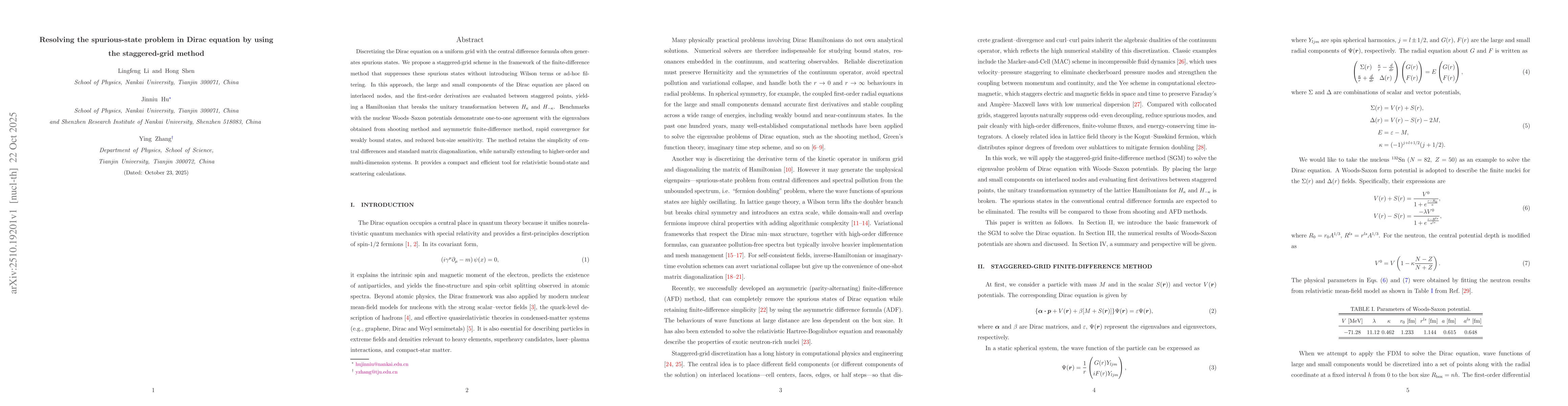 Thumbnail for Resolving the spurious-state problem in Dirac equation by using the
  staggered-grid method
