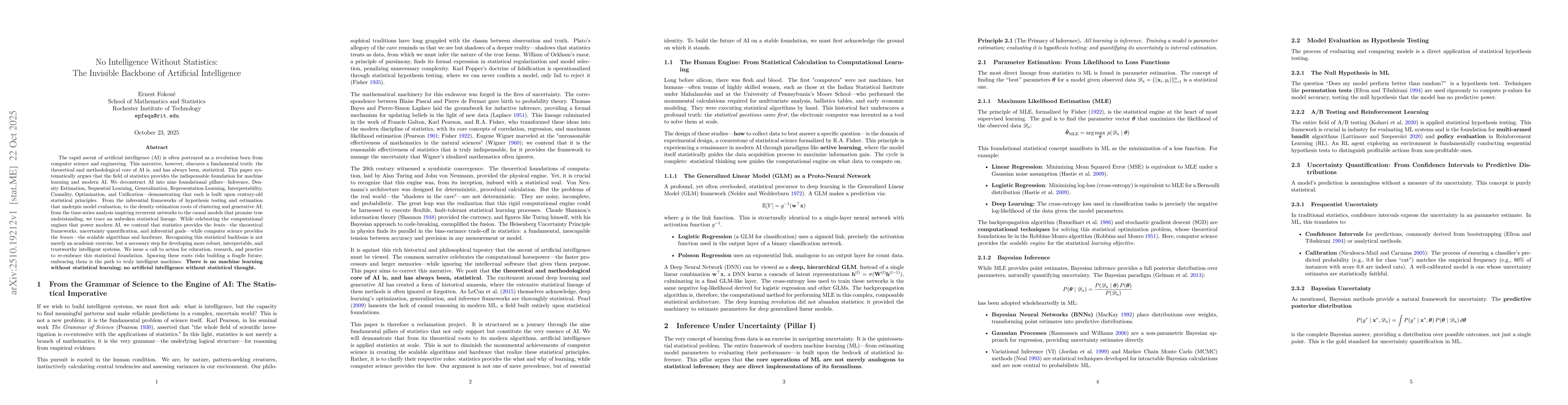 Thumbnail for No Intelligence Without Statistics: The Invisible Backbone of Artificial
  Intelligence