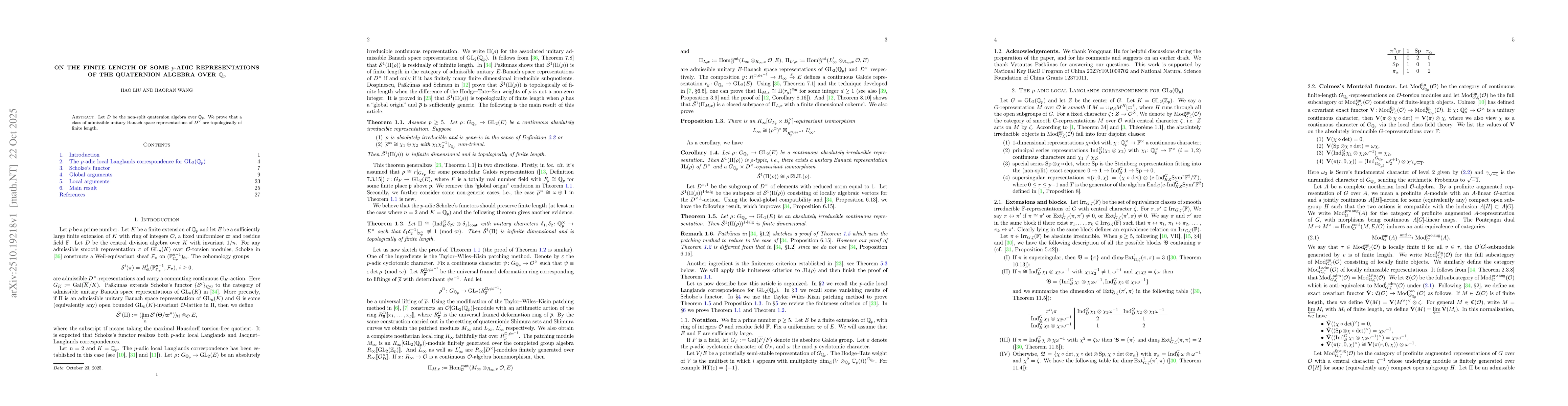 Thumbnail for On the finite length of some $p$-adic representations of the quaternion
  algebra over $\Q_p$