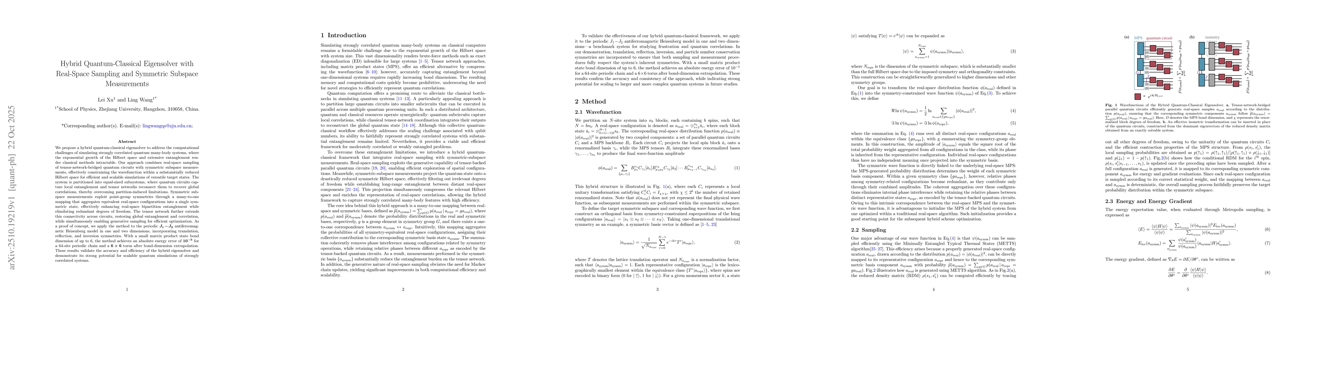 Thumbnail for Hybrid Quantum-Classical Eigensolver with Real-Space Sampling and
  Symmetric Subspace Measurements
