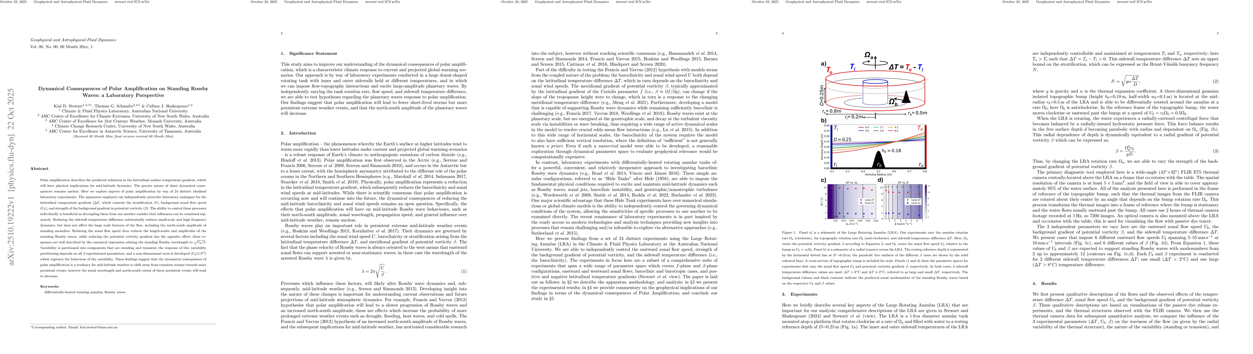 Thumbnail for Dynamical Consequences of Polar Amplification on Standing Rossby Waves:
  a Laboratory Perspective