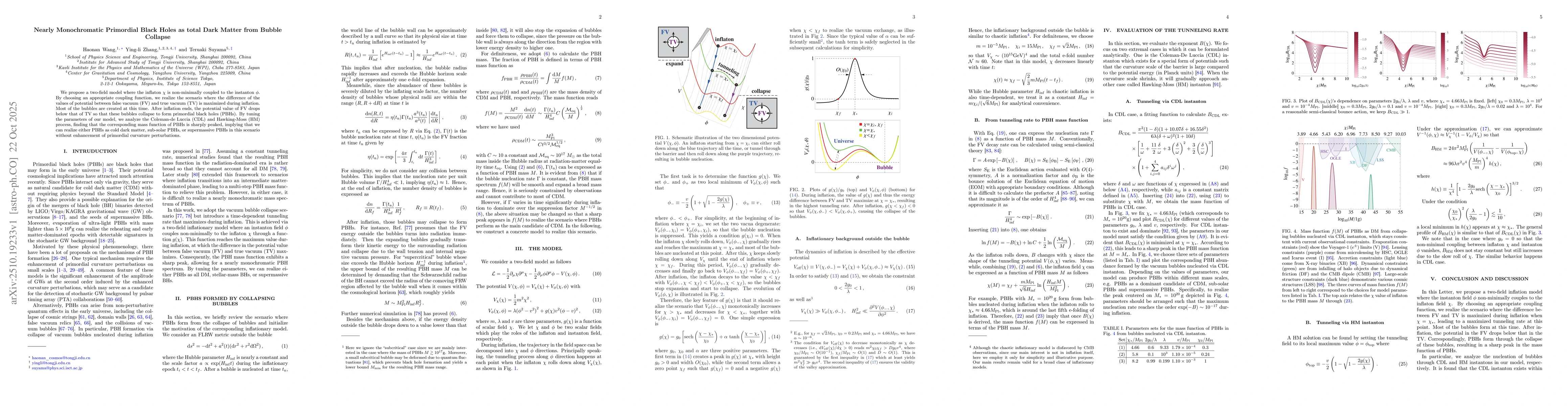 Thumbnail for Nearly Monochromatic Primordial Black Holes as total Dark Matter from
  Bubble Collapse