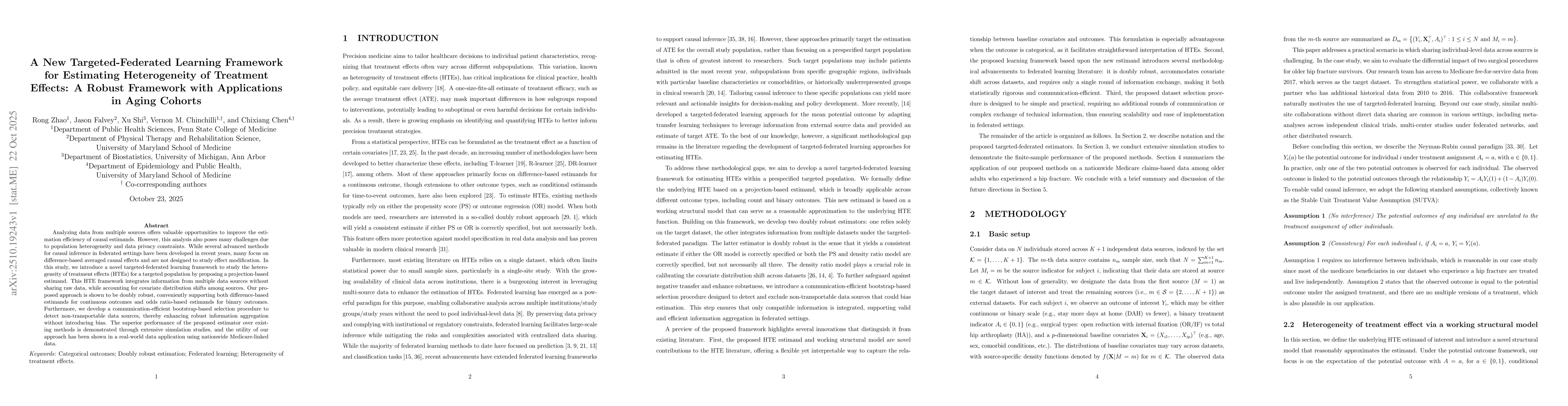 Thumbnail for A New Targeted-Federated Learning Framework for Estimating Heterogeneity
  of Treatment Effects: A Robust Framework with Applications in Aging Cohorts