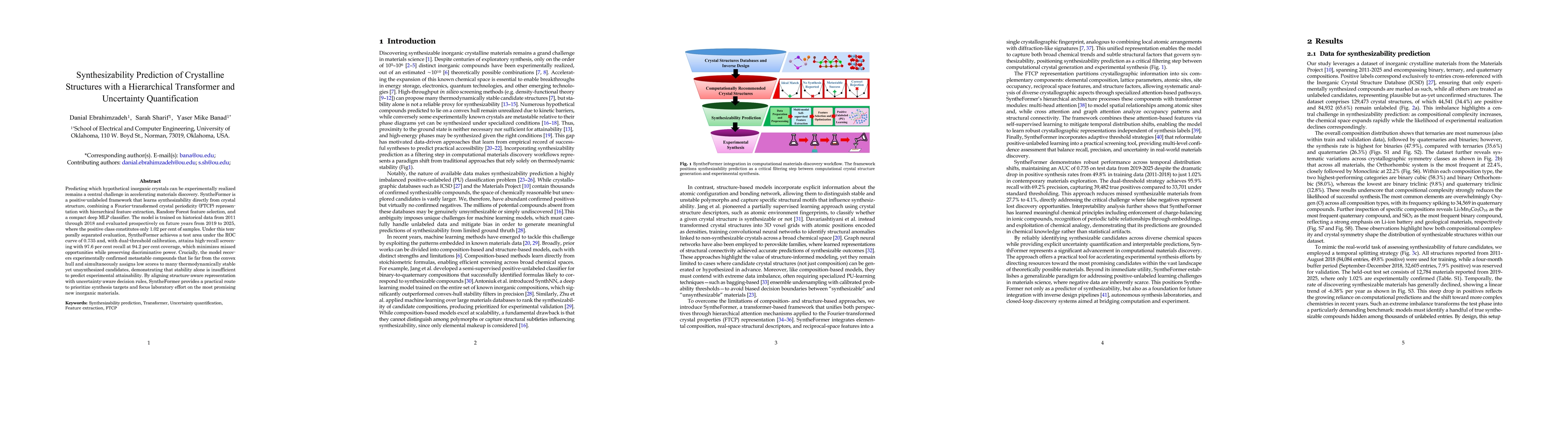 Thumbnail for Synthesizability Prediction of Crystalline Structures with a
  Hierarchical Transformer and Uncertainty Quantification