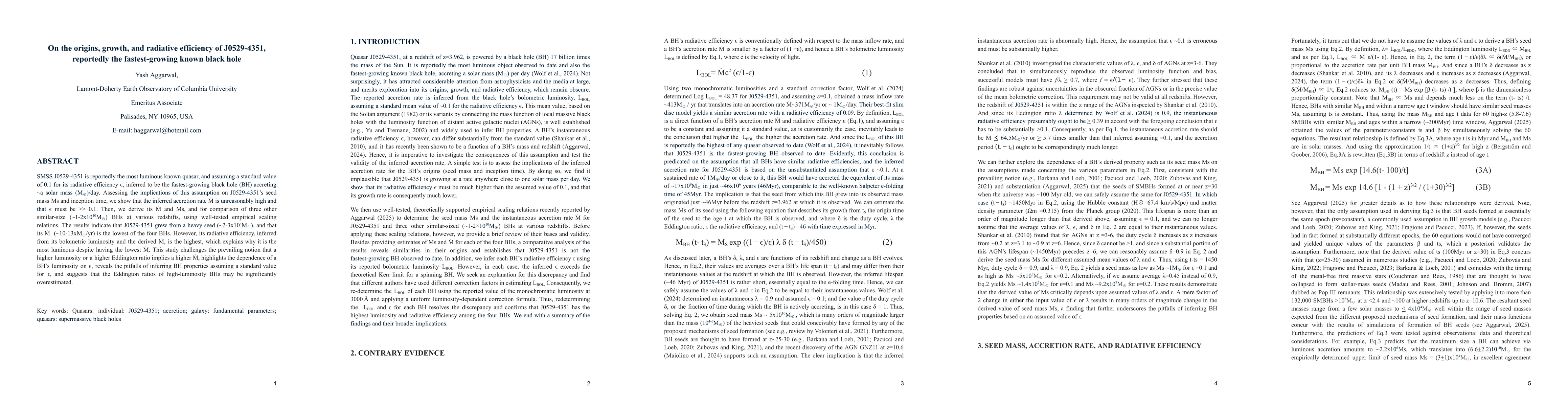 Thumbnail for On the origins, growth, and radiative efficiency of J0529-4351,
  reportedly the fastest-growing known black hole