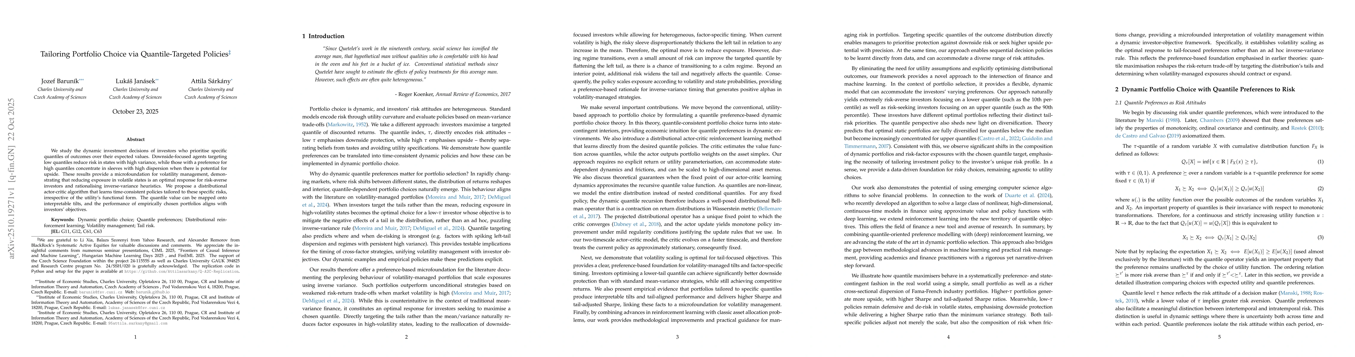 Thumbnail for Tailoring Portfolio Choice via Quantile-Targeted Policies