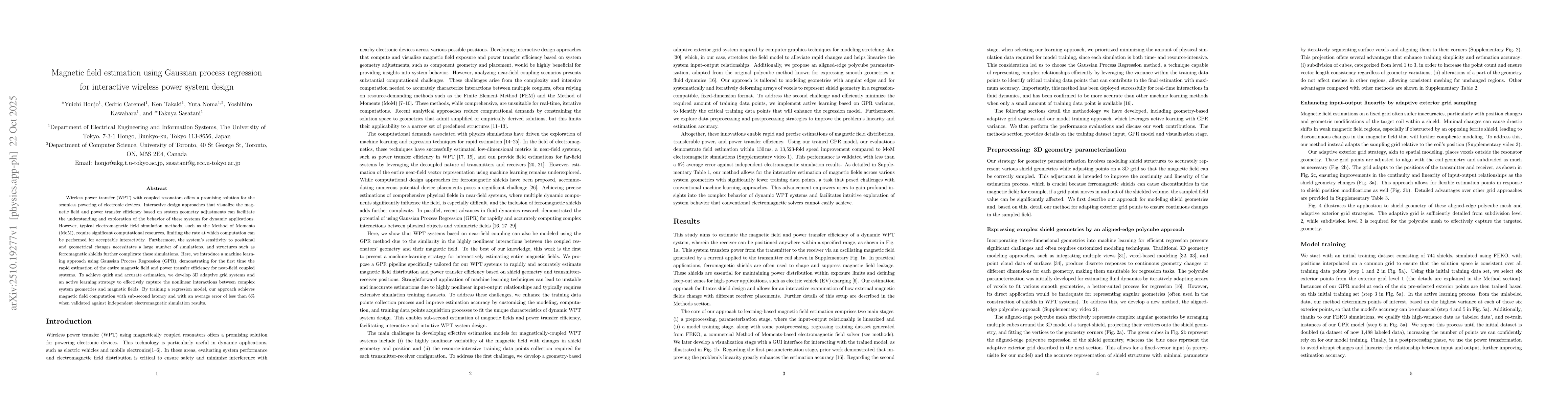 Thumbnail for Magnetic field estimation using Gaussian process regression for
  interactive wireless power system design