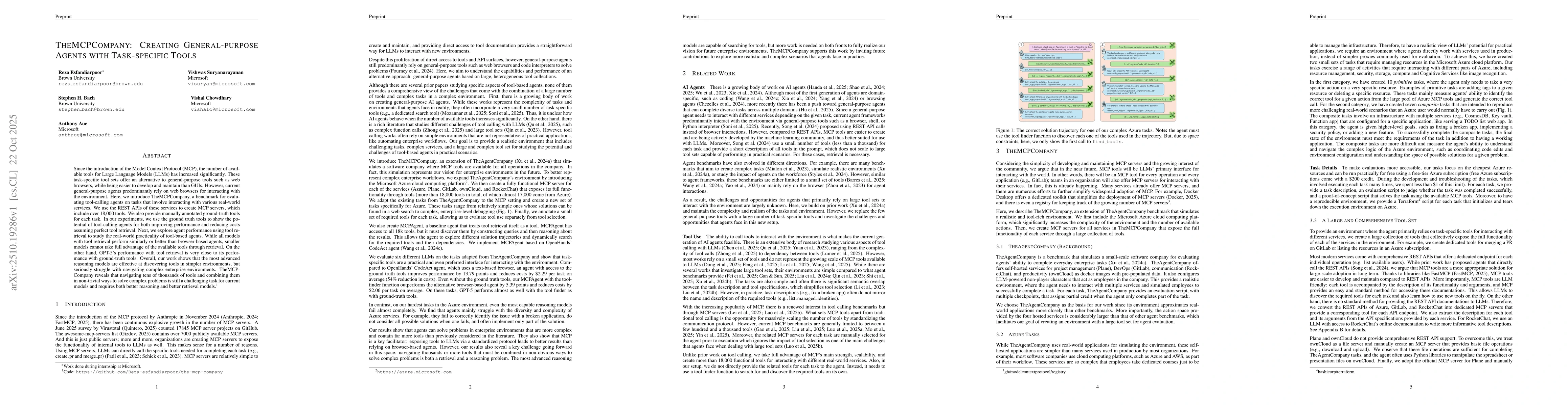 Thumbnail for TheMCPCompany: Creating General-purpose Agents with Task-specific Tools