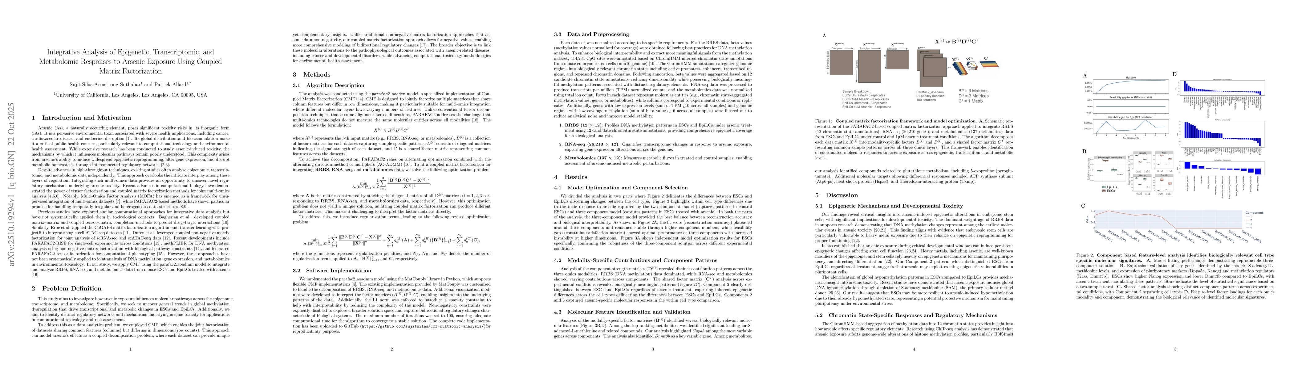 Thumbnail for Integrative Analysis of Epigenetic, Transcriptomic, and Metabolomic
  Responses to Arsenic Exposure Using Coupled Matrix Factorization