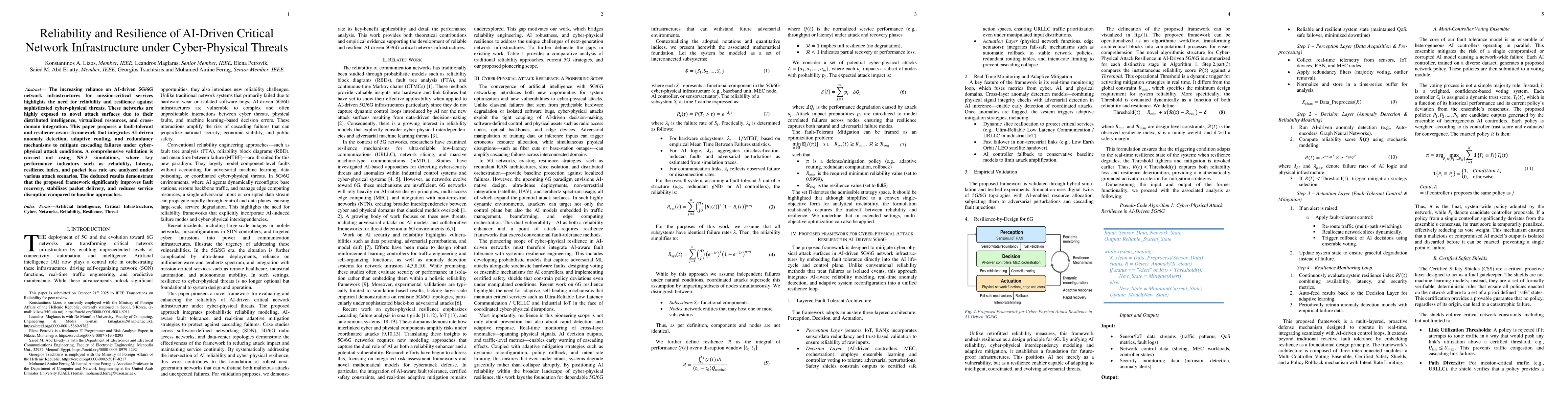 Thumbnail for Reliability and Resilience of AI-Driven Critical Network Infrastructure
  under Cyber-Physical Threats