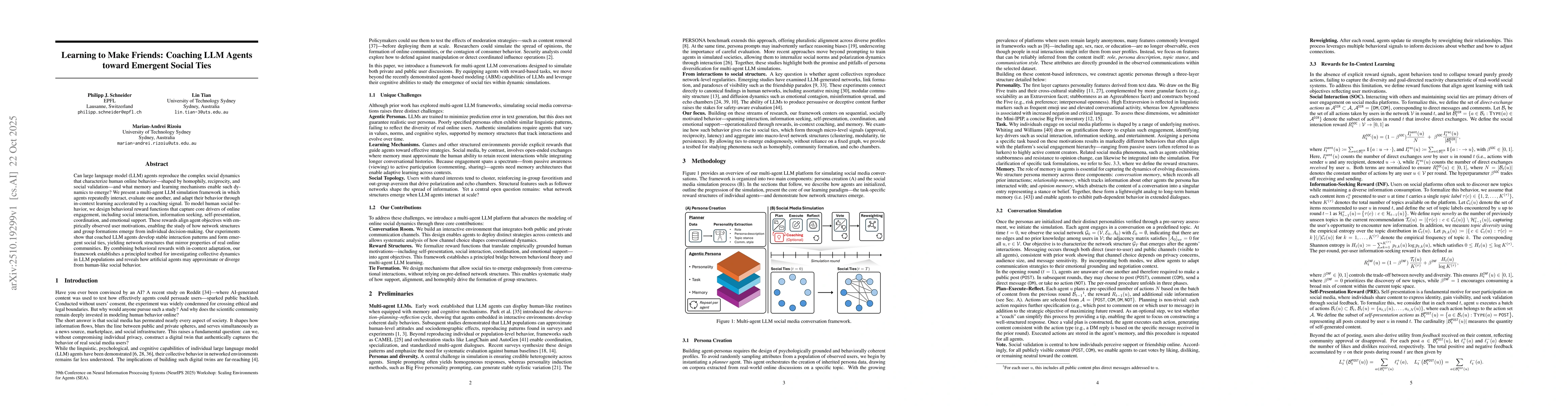 Thumbnail for Learning to Make Friends: Coaching LLM Agents toward Emergent Social
  Ties