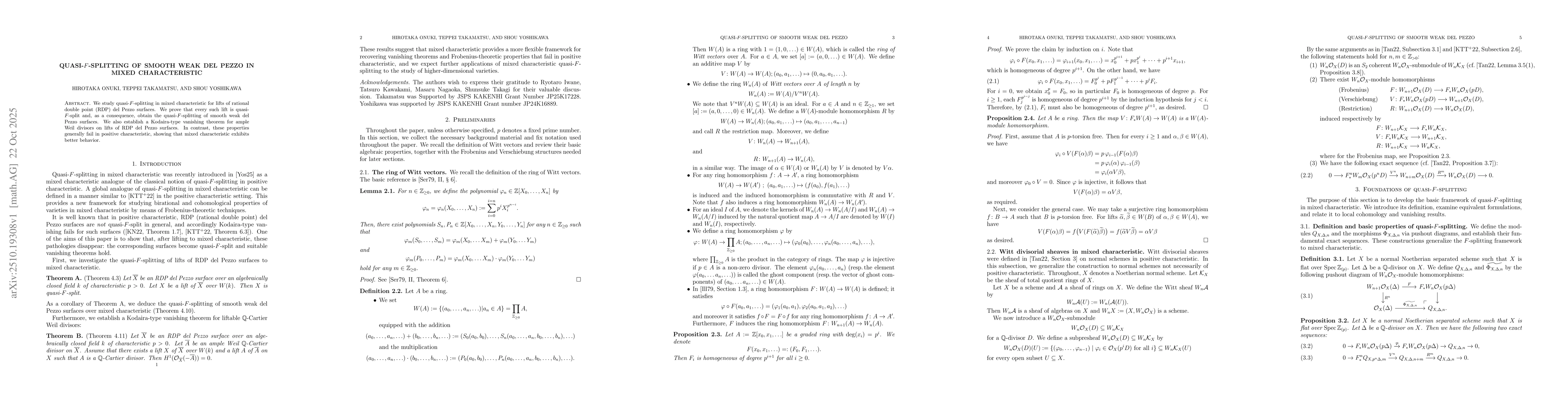Thumbnail for Quasi-$F$-splitting of smooth weak del Pezzo in mixed characteristic