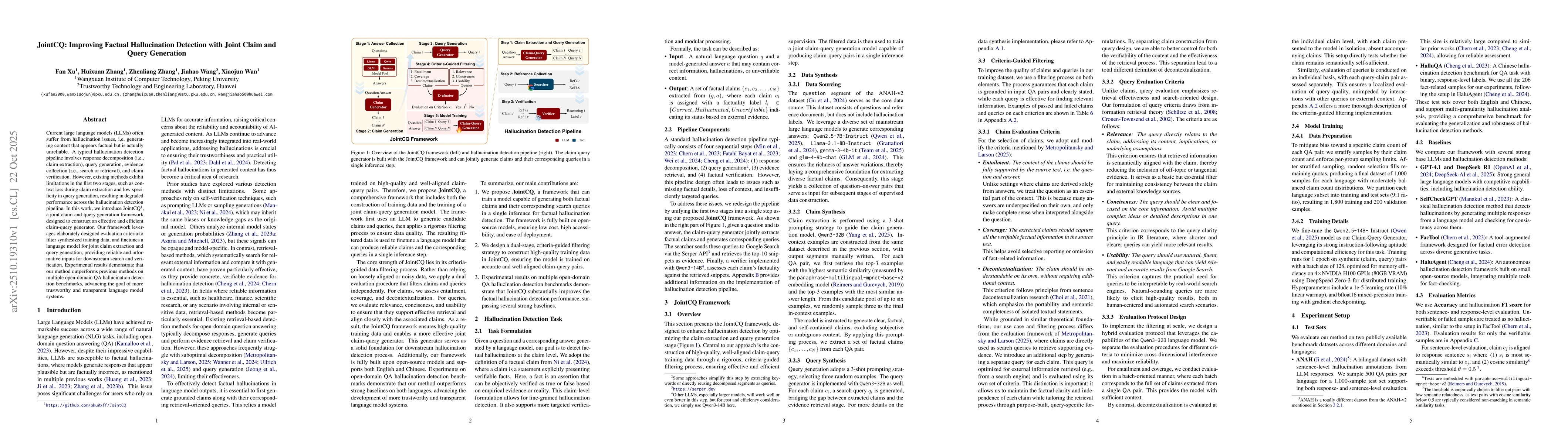 Thumbnail for JointCQ: Improving Factual Hallucination Detection with Joint Claim and
  Query Generation