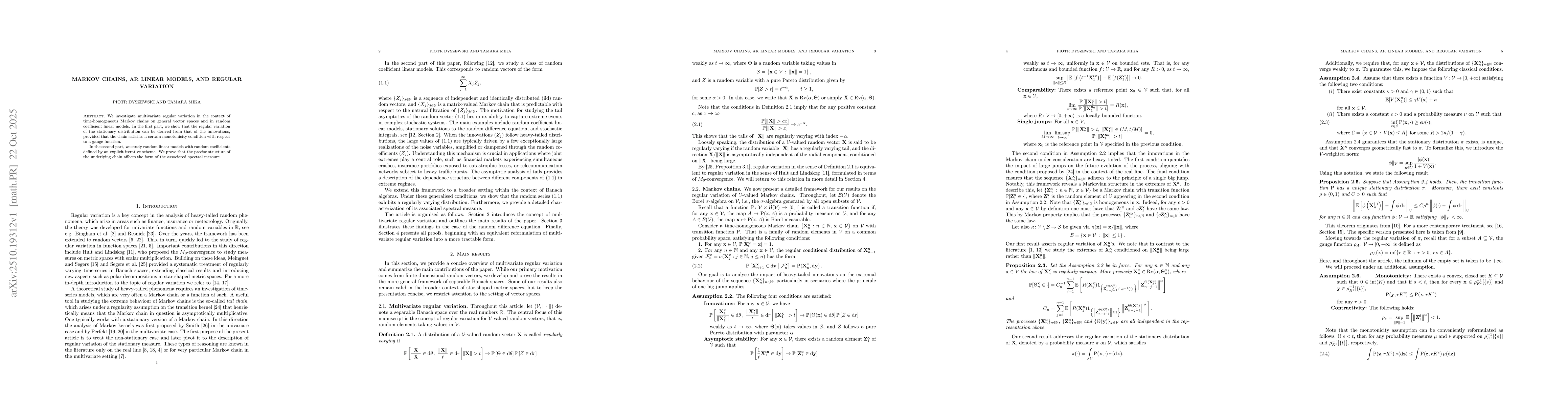 Thumbnail for Markov chains, AR linear models, and regular variation