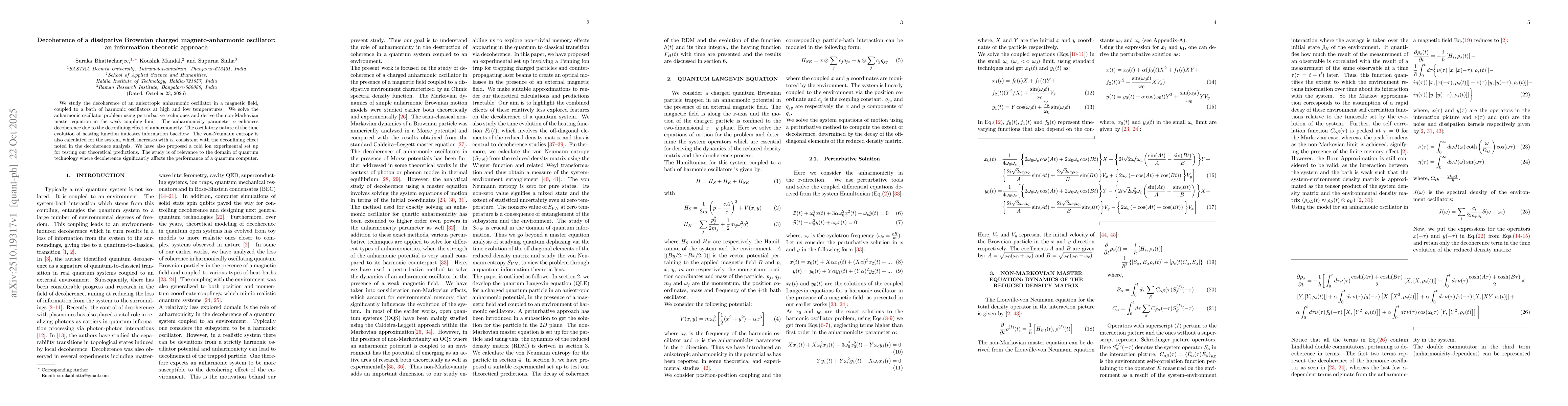 Thumbnail for Decoherence of a dissipative Brownian charged magneto-anharmonic
  oscillator: an information theoretic approach